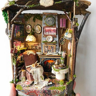 Куклы и игрушки ручной работы. Ярмарка Мастеров - ручная работа Румбокс-ночник: "Вечернее чаепитие". Handmade.