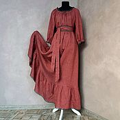 Одежда handmade. Livemaster - original item Peasant woman with linen lace Marsala. Handmade.