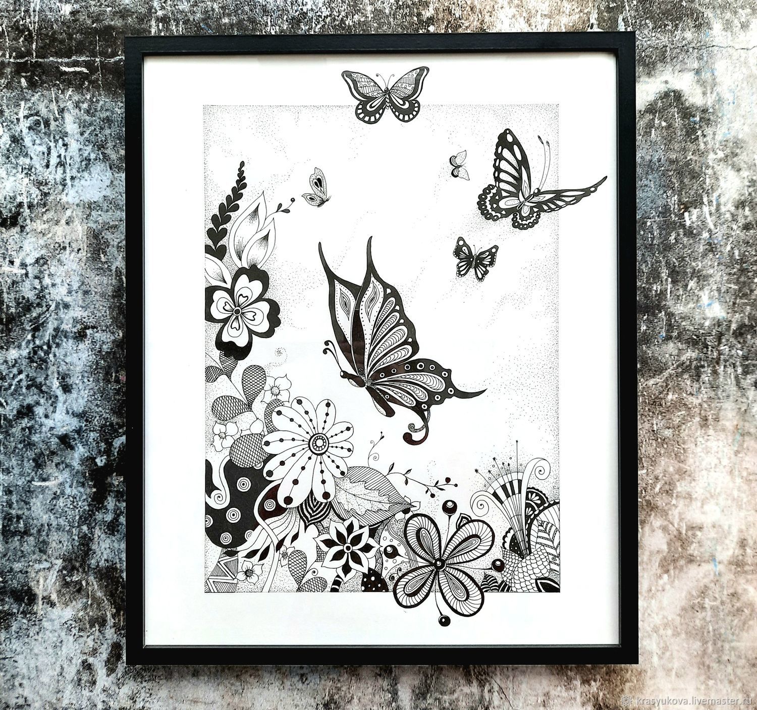 Бабочки рисунок черно белый