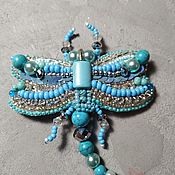 Украшения handmade. Livemaster - original item Large brooch-pin turquoise dragonfly, brooch beads and flutes. Handmade.