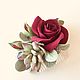Hair comb with big dark red rose, Hair Decoration, Voskresensk,  Фото №1