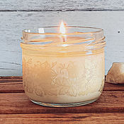Сувениры и подарки handmade. Livemaster - original item Aroma candle with natural oils in a jar with a floral pattern. Handmade.