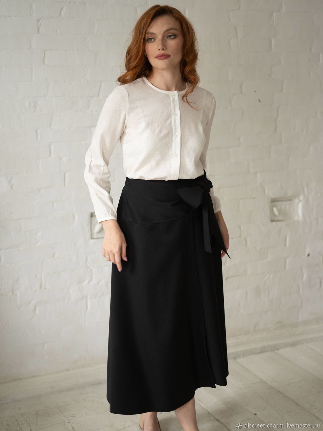 Классическая черная юбка, шерстяная, длинная, теплая, с бантом, зимняя ...