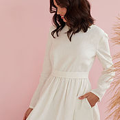 Одежда handmade. Livemaster - original item Milk-colored linen dress with cotton lace. Handmade.