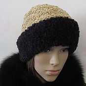 Аксессуары handmade. Livemaster - original item Combined hat: knitted fur, beige-black.. Handmade.