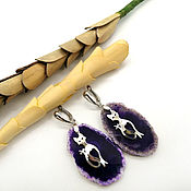 Украшения handmade. Livemaster - original item Large earrings from sections of purple agate 