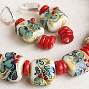 Handmade lampwork glass jewelry set "Old Garden" - necklace and earrin