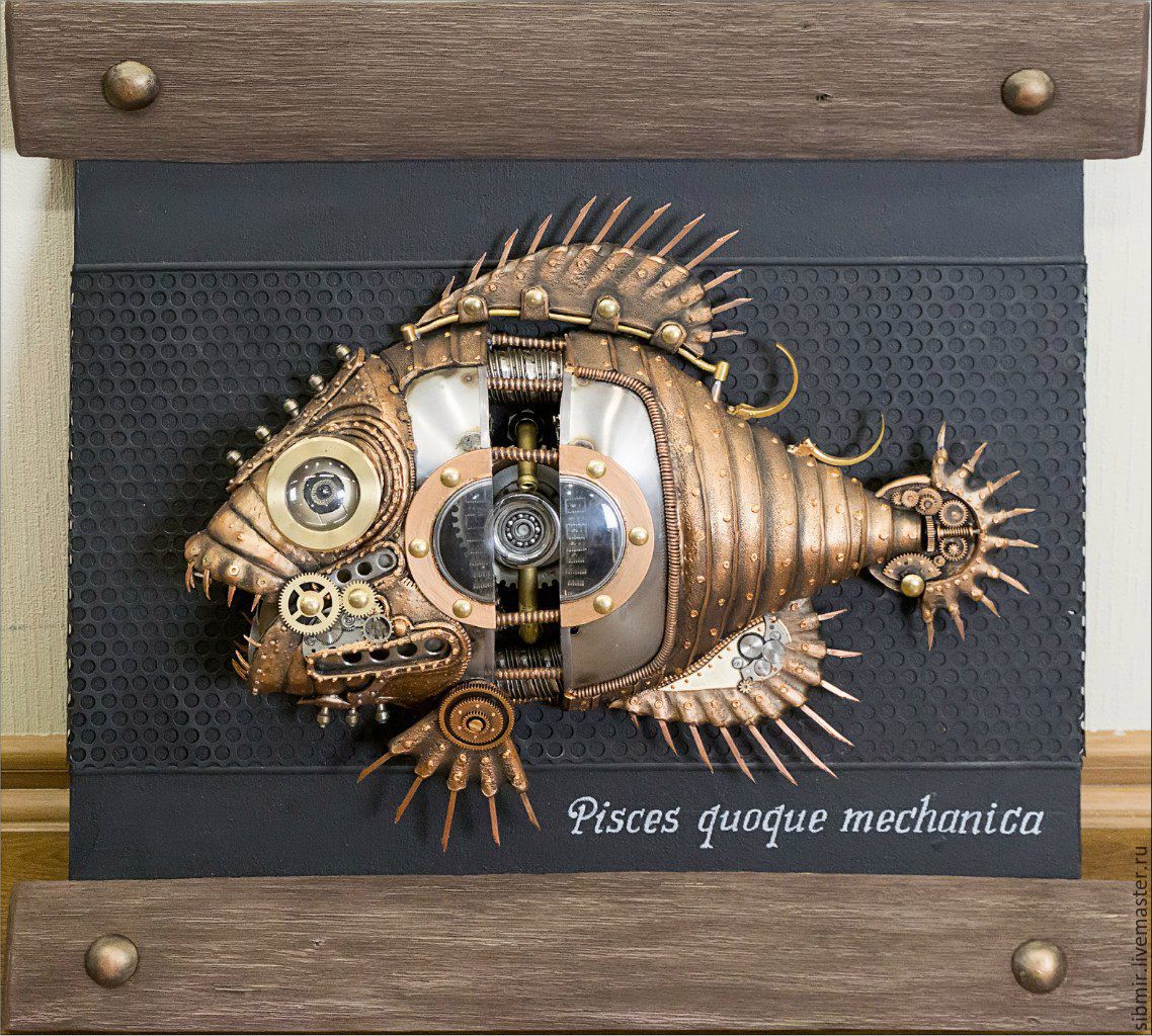 Механическая золотая рыба стимпанк панно – заказать на Ярмарке Мастеров –  A8VAZRU | Картины, Красногорск