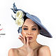 Дизайнерская асимметричная голубая шляпка с цветами для свадьбы скачек, Шляпы, Санкт-Петербург,  Фото №1