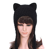Аксессуары handmade. Livemaster - original item Hat with Cat ears knitted women`s black. Handmade.