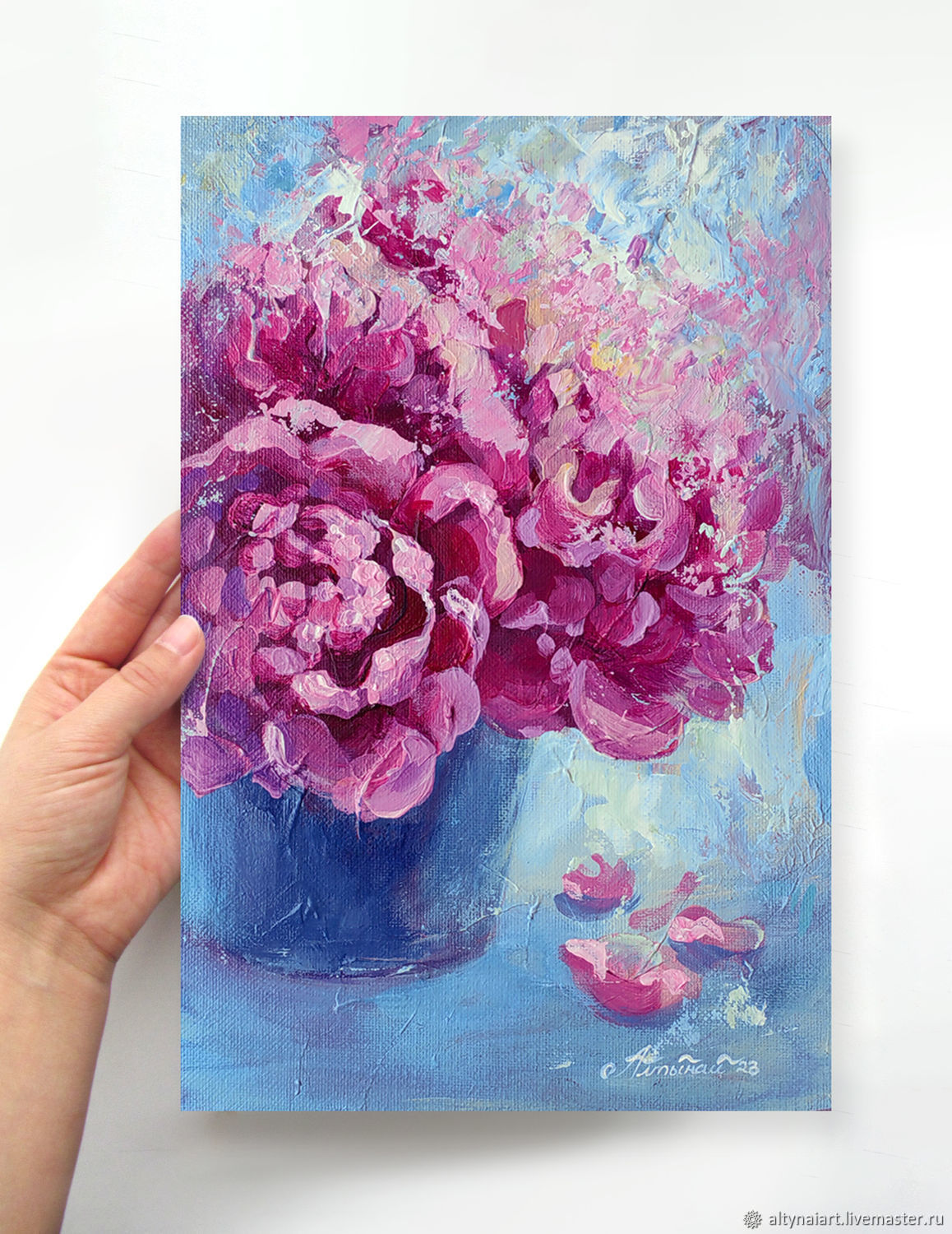 Абстрактные пионы. Картина акрилом. Розовые цветы в интернет-магазине Ярмарка Мастеров по цене 2500 ₽ – THSDORU