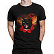 Cotton T-shirt 'Vampire Cat', T-shirts and undershirts for men, Moscow,  Фото №1