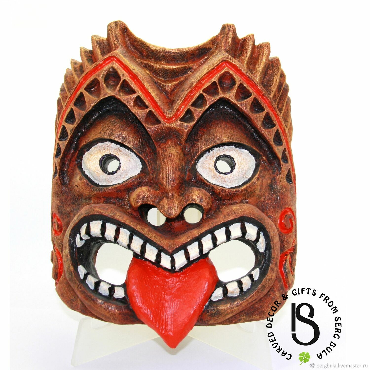 Carved mask made of wood 'Protruding tongue', Interior masks, Velikiy Novgorod,  Фото №1