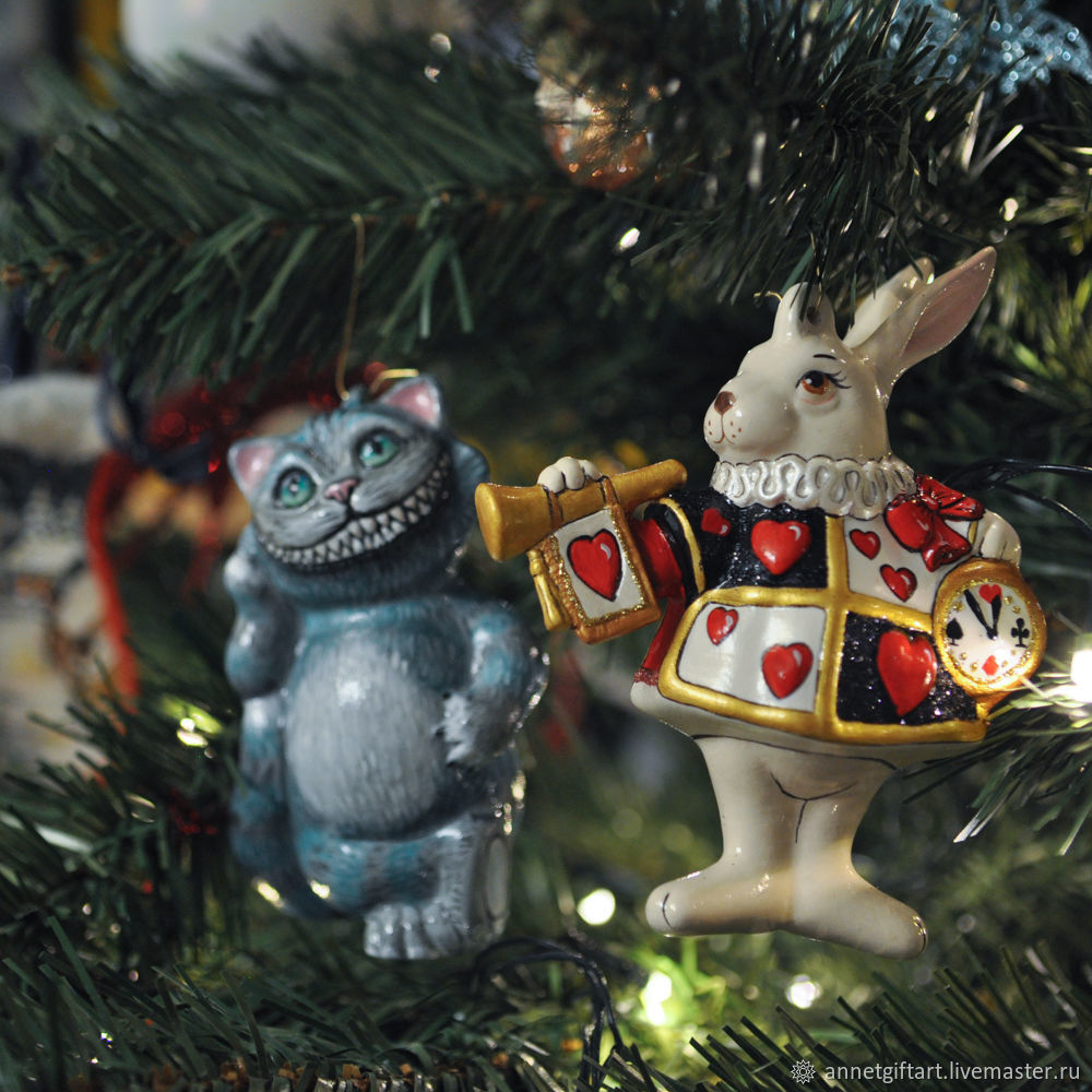 Набор елочных игрушек Алиса в стране чудес, Чеширский кот белый кроли в ...