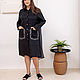 Vestido de camisa de lino negro con bordado y seda. Dresses. NATALINI. Интернет-магазин Ярмарка Мастеров.  Фото №2