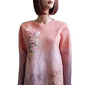 Платье  валяное теплое на шелке " Цвет персика   "