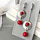 Asymmetric earrings Red coral locks silver, long red, Earrings, Yaroslavl,  Фото №1