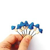 Цветы и флористика handmade. Livemaster - original item Miniature magic mushrooms made of polymer clay (shiny blue). Handmade.