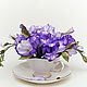 Flower composition "Iris and freesia" in a white cup, Composition, Kurgan,  Фото №1