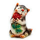 Ceramic figurine 'Cat with a rose', Figurine, Balashikha,  Фото №1