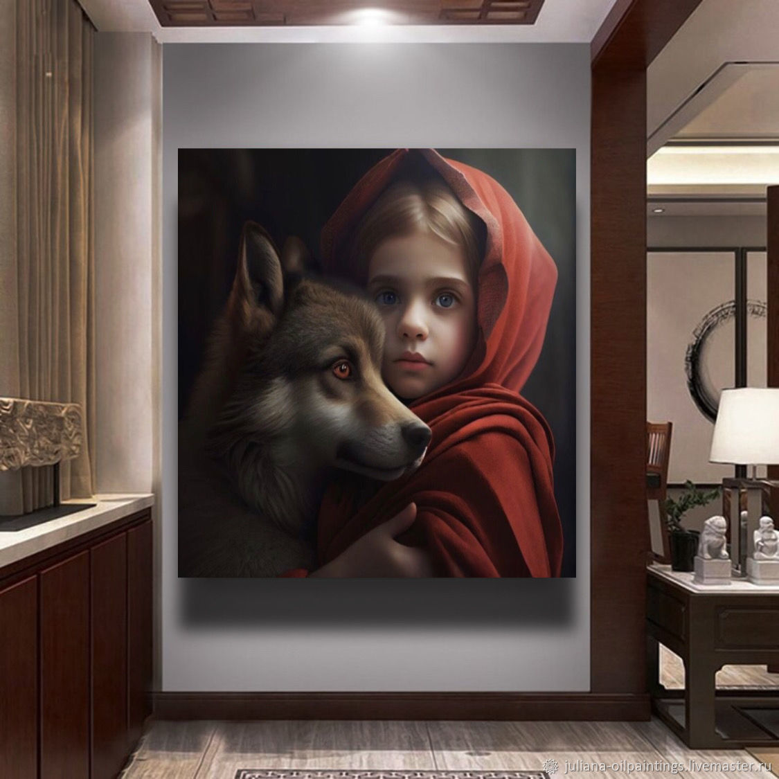 Картина маслом Красная Шапочка и серый волк Детский портрет по фото, Картины, Санкт-Петербург,  Фото №1
