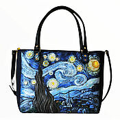 Сумки и аксессуары handmade. Livemaster - original item Leather black bag handbag Van Gogh. Starry night. Handmade.