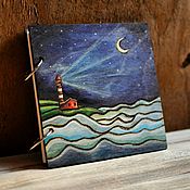 Канцелярские товары handmade. Livemaster - original item Sketchpad 16x16sm "Night lighthouse". Handmade.