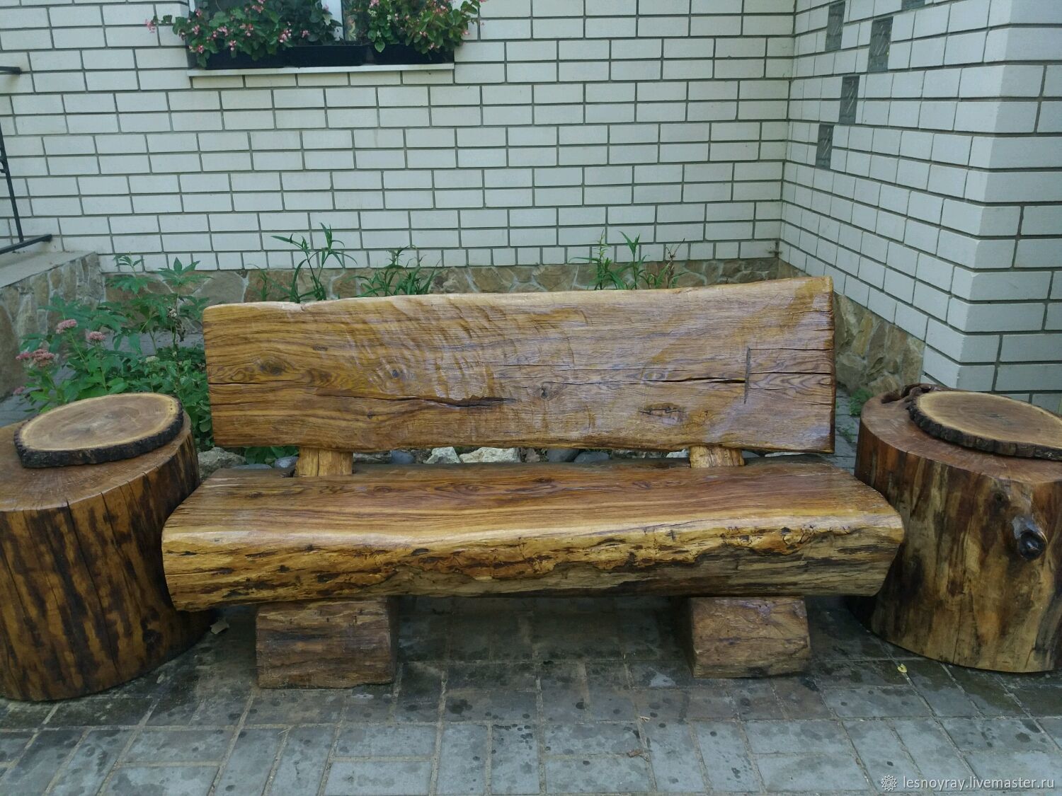 скамейка садовая из бревна своими руками со спинкой