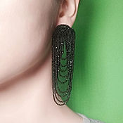 Украшения handmade. Livemaster - original item Long cascading Waterfall earrings, black beaded earrings. Handmade.