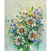 Картины и панно handmade. Livemaster - original item Painting Bouquet of flowers daisies wildflowers oil palette knife. Handmade.