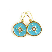 Украшения handmade. Livemaster - original item Blue Earrings with Enamel and Cubic zirconia, Circle Earrings casual. Handmade.