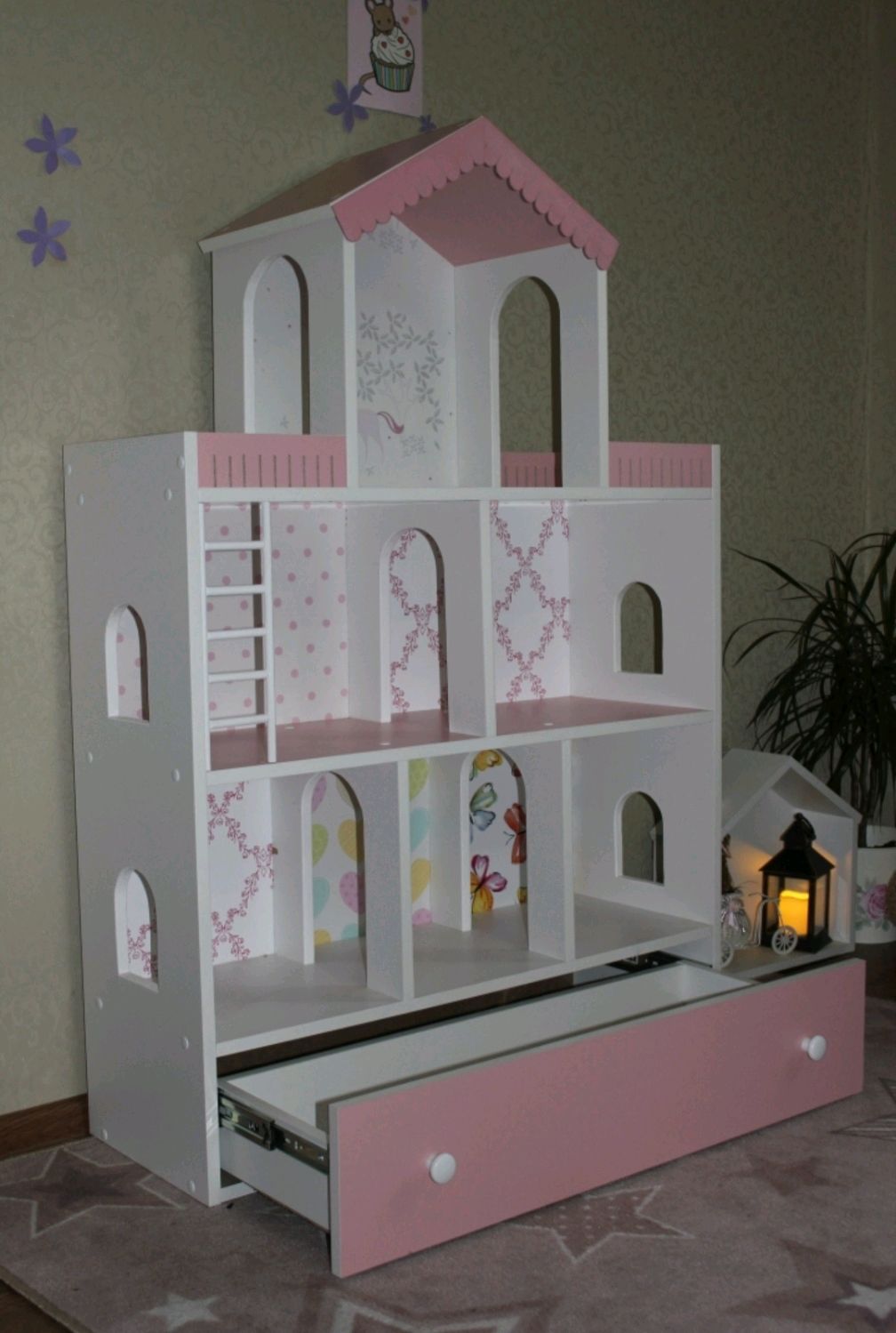 Кукольный домик стеллаж с ящиками