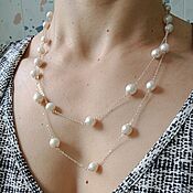 Работы для детей, handmade. Livemaster - original item Long beads (120 cm) made of AA river pearls and 925 silver. Handmade.