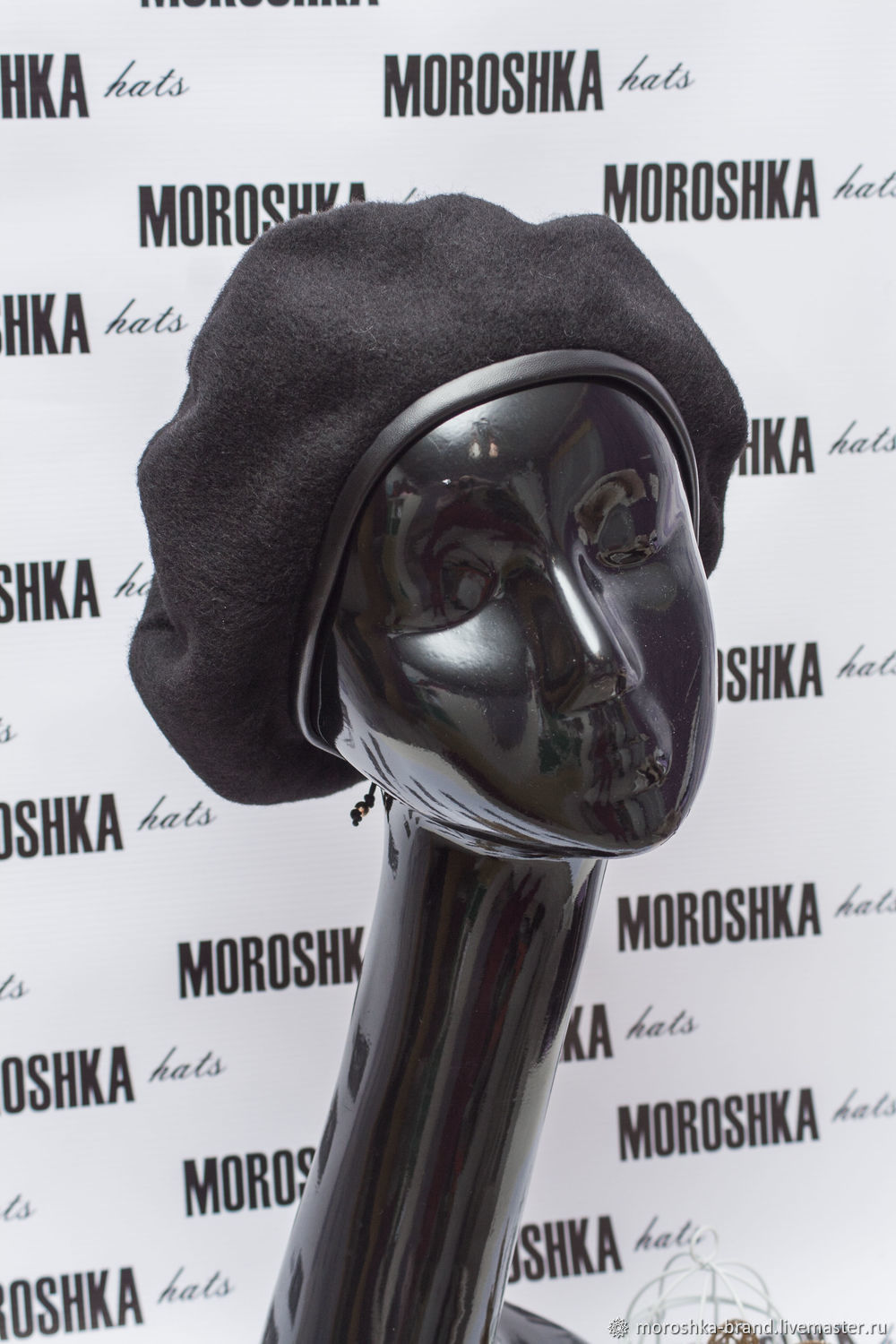 Берет женский из чёрной шерсти с кантом из кожи, тёплый купить в ...