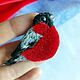 Брошь птица "Снегирь", Вышитая красная брошь ручной работы, Брошь-булавка, Новосибирск,  Фото №1