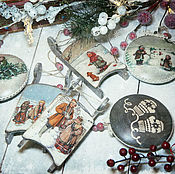 Sets of Christmas toys Sovushki in the assortment. Christmas tree toys decoupage