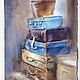 Pintura acuarela Maletas (azul, marrón, orden de la pintura). Pictures. Pastelena. Ярмарка Мастеров.  Фото №5