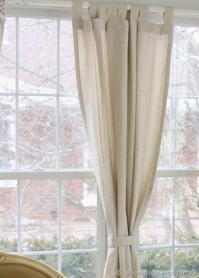 Натуральные шторы лен на петлях, Лина: 200см*260см, комплект+подхваты ...