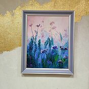 Картины и панно handmade. Livemaster - original item The painting is a summer landscape in a delicate pastel palette flowery meadow blue. Handmade.