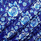 Материалы для творчества handmade. Livemaster - original item Fabric satin Gzhel flowers on blue. Handmade.