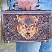 Сумки и аксессуары handmade. Livemaster - original item Bag (men`s bag) with embossed wolf. Handmade.