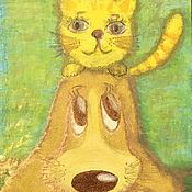 Картины и панно handmade. Livemaster - original item Painting children`s oil pastel cat and dog 