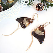 Украшения handmade. Livemaster - original item Earrings Real Butterfly Wings Stripe Brown Gilt 585. Handmade.