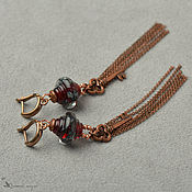 Украшения handmade. Livemaster - original item Earrings with fringe burgundy lampwork copper glass Murano keys. Handmade.