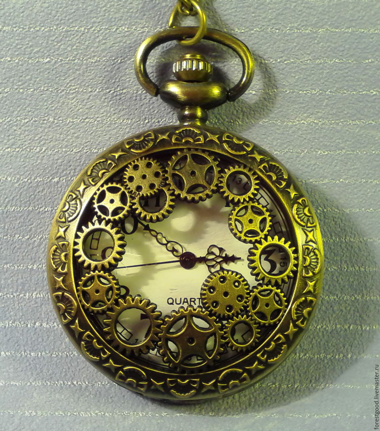 Часы-кулон, карманные часы "Шестеренки". Цвет - бронза, ретро стиль ...