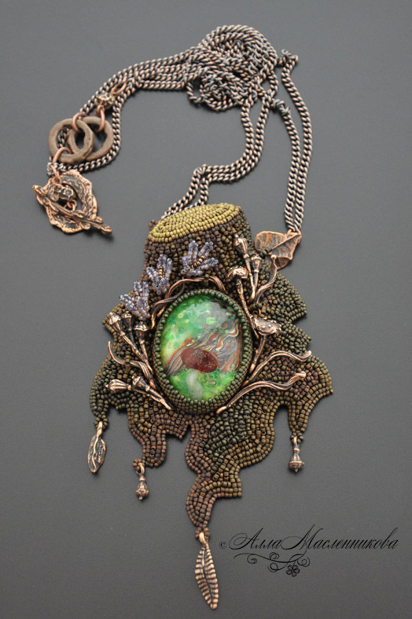 Magic Forrest pendant with artist's lampwork cab, Pendants, Moscow,  Фото №1