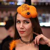 Аксессуары handmade. Livemaster - original item hats: Pumpkin carnival hat with a spider and a web. Handmade.