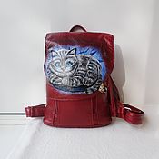 Сумки и аксессуары handmade. Livemaster - original item Women`s leather backpack with custom painted Cheshire cat). Handmade.