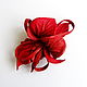 Automatic hair clip flower with leather loops Fiery Cascade red scarlet. Hairpins. De-Si-Re. My Livemaster. Фото №4