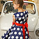 Синее нарядное платье для девочки стиляги в горошек. Платье. Школьныйстиль. Интернет-магазин Ярмарка Мастеров.  Фото №2
